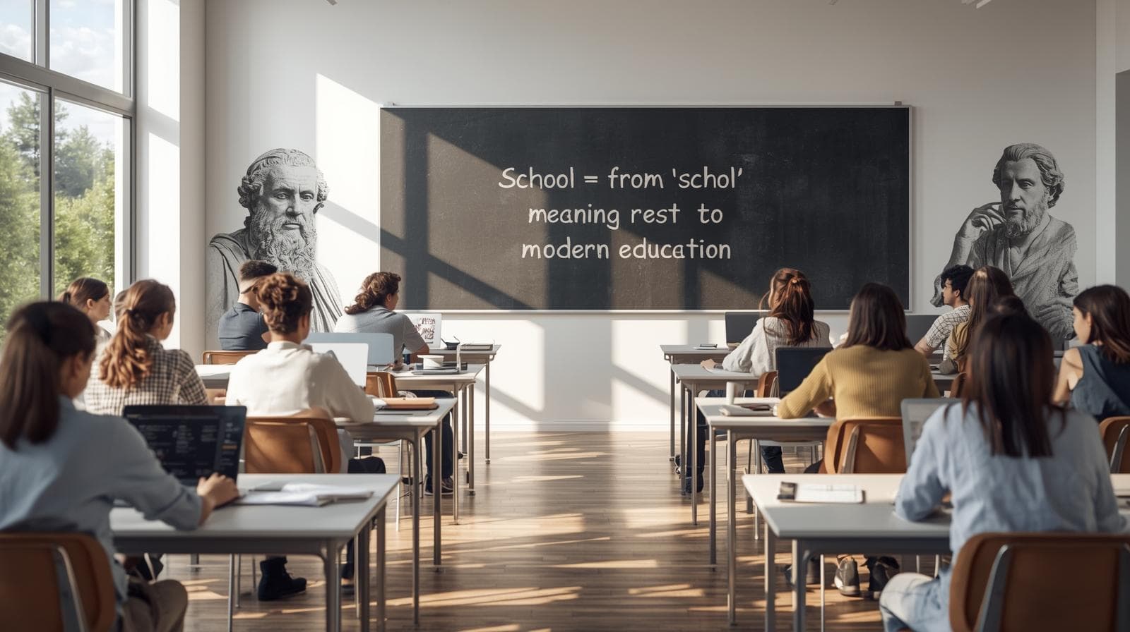تاریخچه‌ی کلمه‌ی "School" ؛ از ریشه‌ی یونانی به معنای «استراحت» تا آموزش مدرن