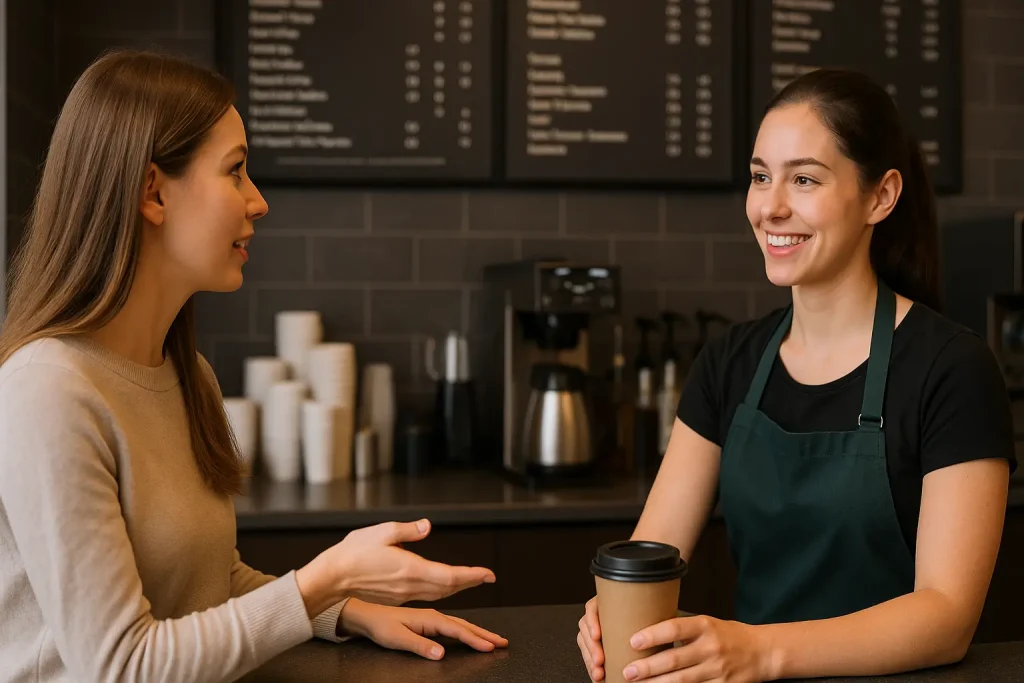 اگر تا به حال وارد یکی از کافی ‌شاپ ‌های زنجیره ‌ای مثل Starbucks، Costa Coffee یا Tim Hortons شده باشی ، احتمالاً متوجه شده ‌ای که منوی آن ‌ها با یک کافی ‌شاپ معمولی فرق دارد . سفارش دادن در اینجا فقط گفتن Coffee, please! نیست ؛ بلکه باید بلد باشی از اصطلاحات خاص آن‌ ها استفاده کنی تا سفارش درست بگیری . در این مقاله یاد میگیری : چطور طبیعی و حرفه ‌ای در کافی ‌شاپ سفارش بدهی . معنی اصطلاحات رایج در منوهای کافی ‌شاپ‌ های زنجیره‌ ای چیست . چه اشتباهاتی معمولاً زبان ‌آموزان در سفارش دادن قهوه انجام می ‌دهند . و در پایان ، چند مکالمه‌ ی واقعی و تمرینی برای تمرین روزمره خواهی داشت . راجب این یک پرامت عکس واقعی با اندازه 16:9 با شخصیت انسانی و بدون نوشته برام بساز